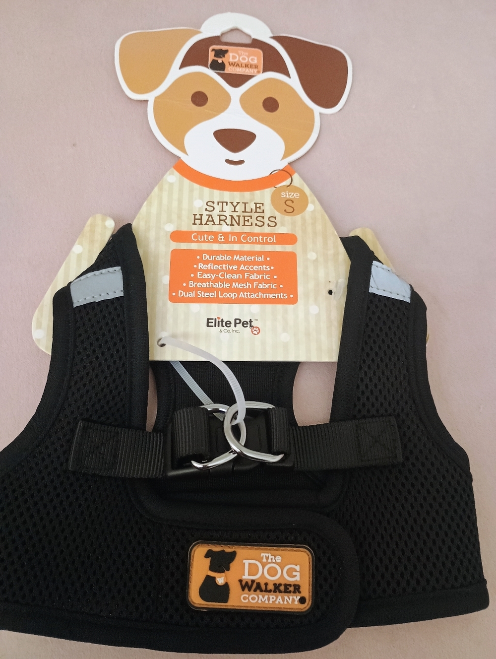 The Dog Walker Company Black Mesh Style Harness Size Small Reflective Accent